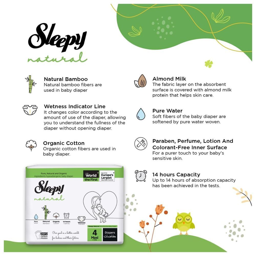 Sleepy - Natural Baby Dry Diapers - Size 4 - 7-14 Kg - 30 Count