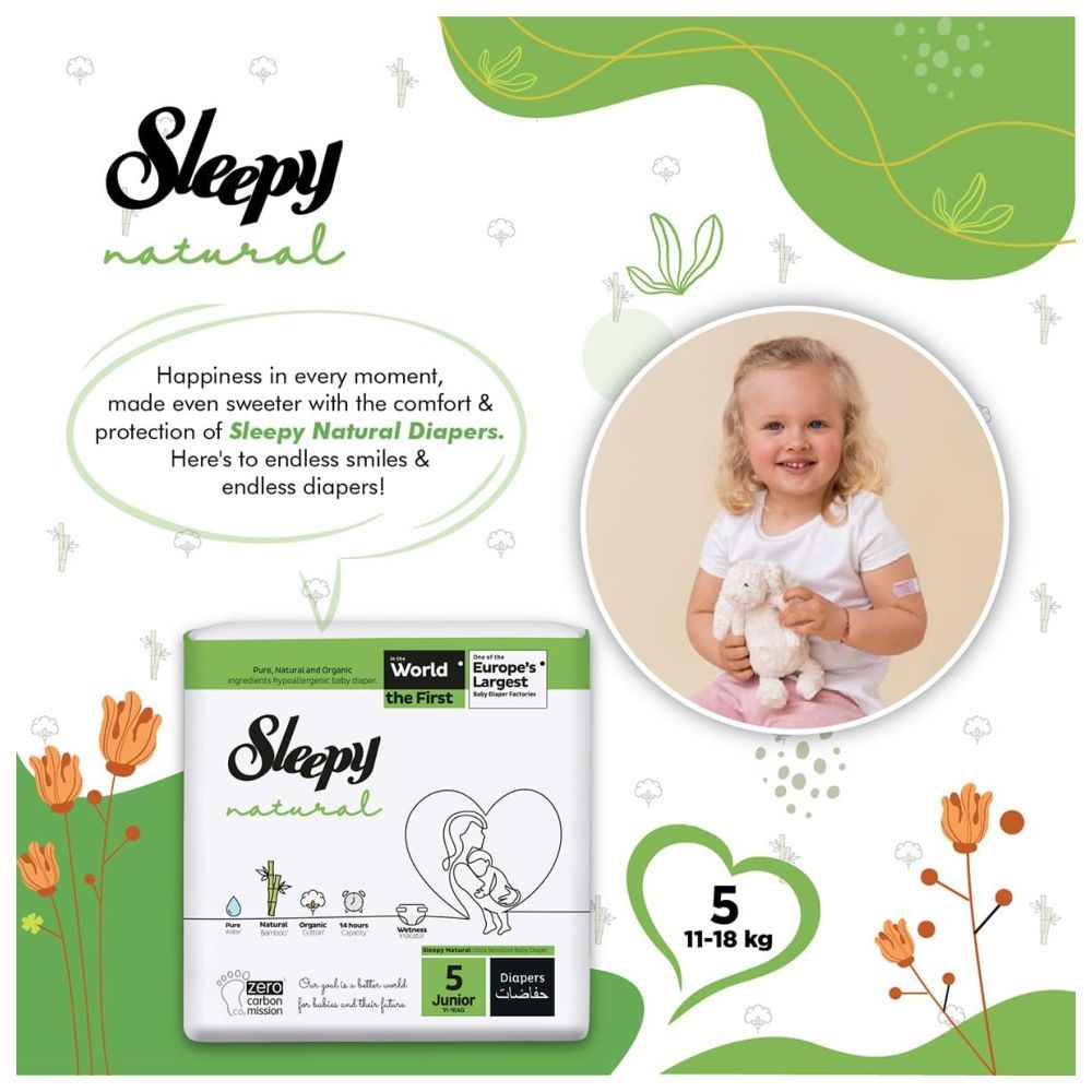 Sleepy - Natural Baby Dry Diapers - Size 5 - 11-18 Kg - 24 Count