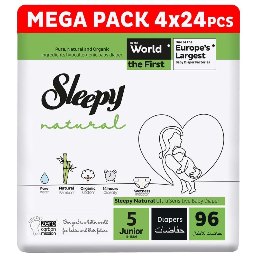 Sleepy - Natural Baby Dry Diapers - Size 5 - 11-18 Kg - 96 Count