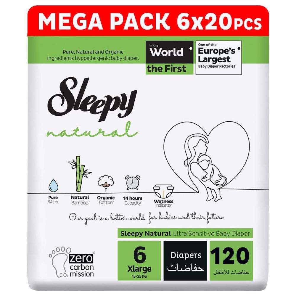 Sleepy - Natural Baby Dry Diapers - Size 6 - 15-25 Kg - 120 Count