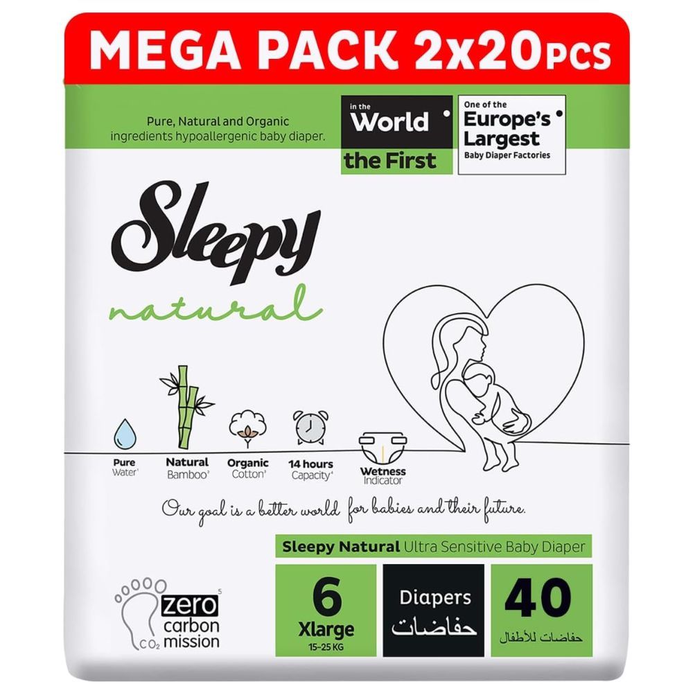 Sleepy - Natural Baby Dry Diapers - Size 6 - 15-25 Kg - 40 Count