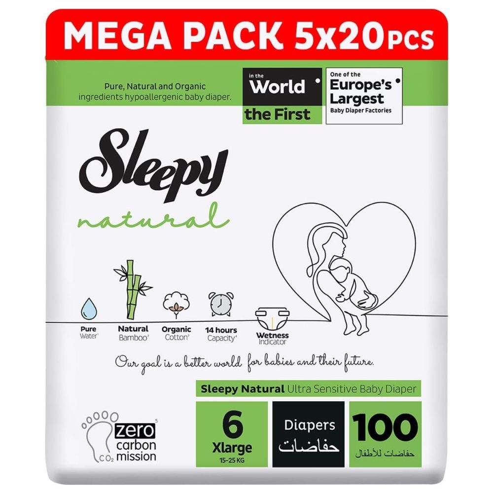 Sleepy - Natural Baby Dry Diapers - Size 6 - 15-25 Kg - 100 Count