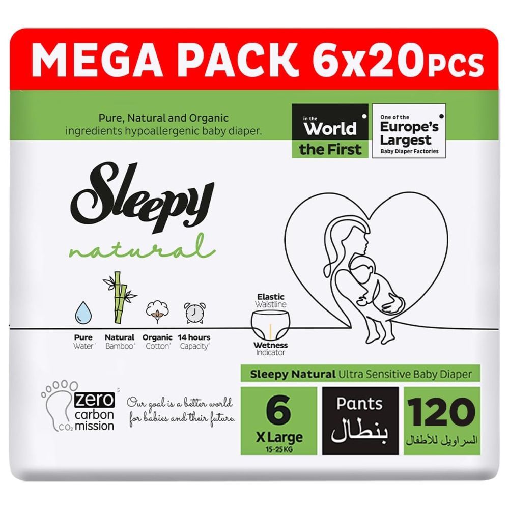 Sleepy - Natural Diaper Pants - Size 6 - 15-25 Kg - 120 Count