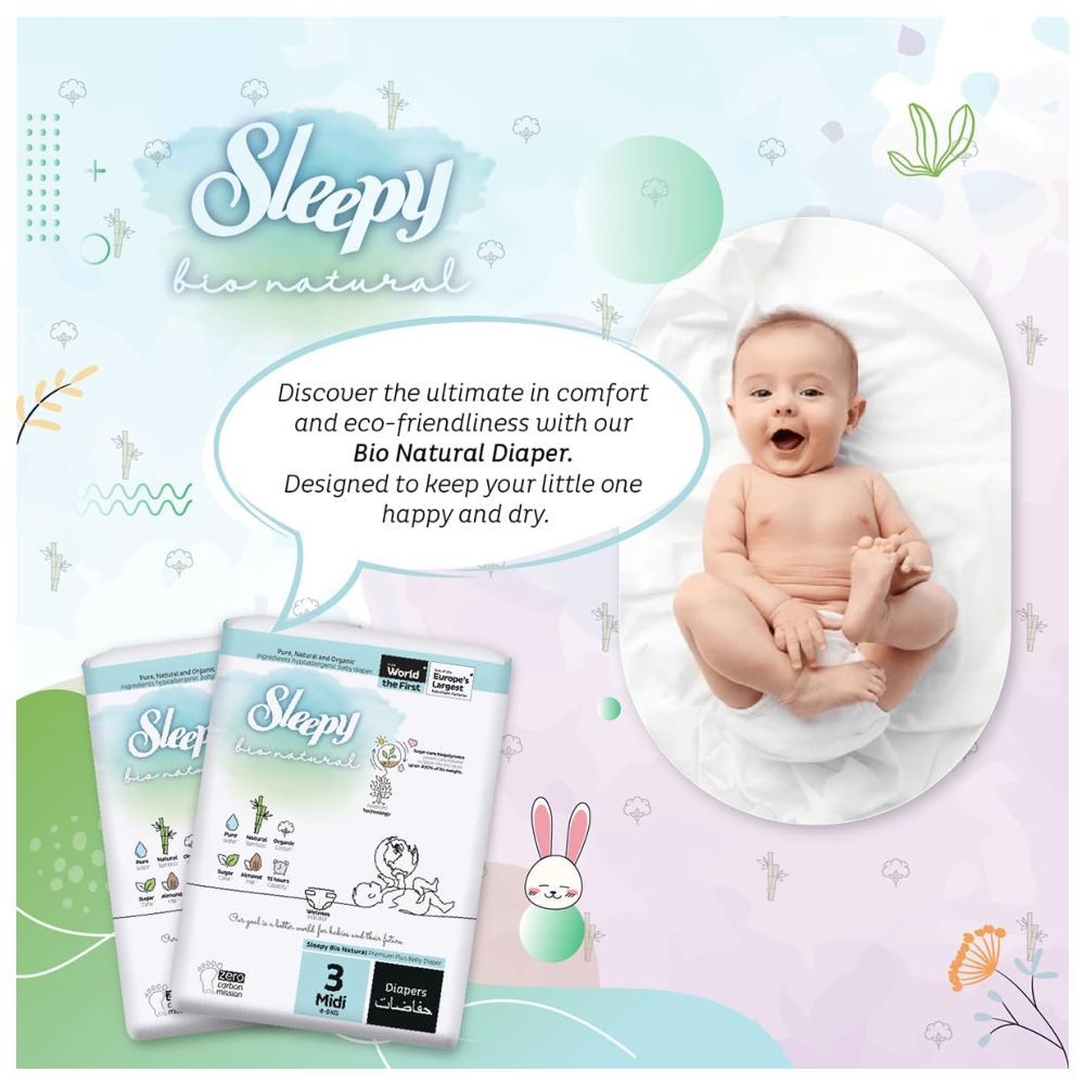 Sleepy - Bio Natural Premium Diapers - Size 3 - 4-9 Kg - 112 Count