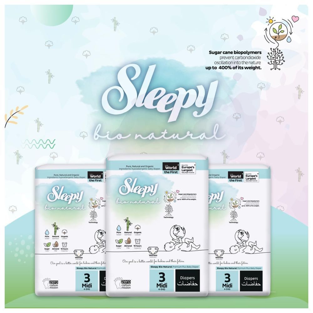 Sleepy - Bio Natural Premium Diapers - Size 3 - 4-9 Kg - 112 Count