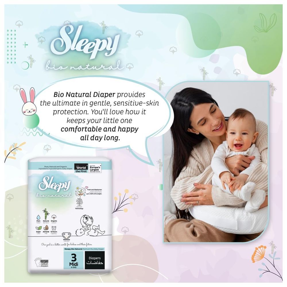 Sleepy - Bio Natural Premium Diapers - Size 3 - 4-9 Kg - 112 Count