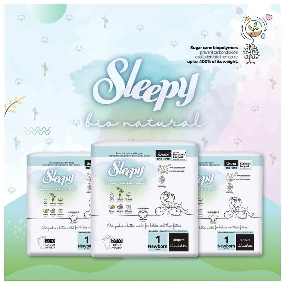 Sleepy - Bio Natural Premium Diapers - Size 1 - 2-5 Kg - 64 Count