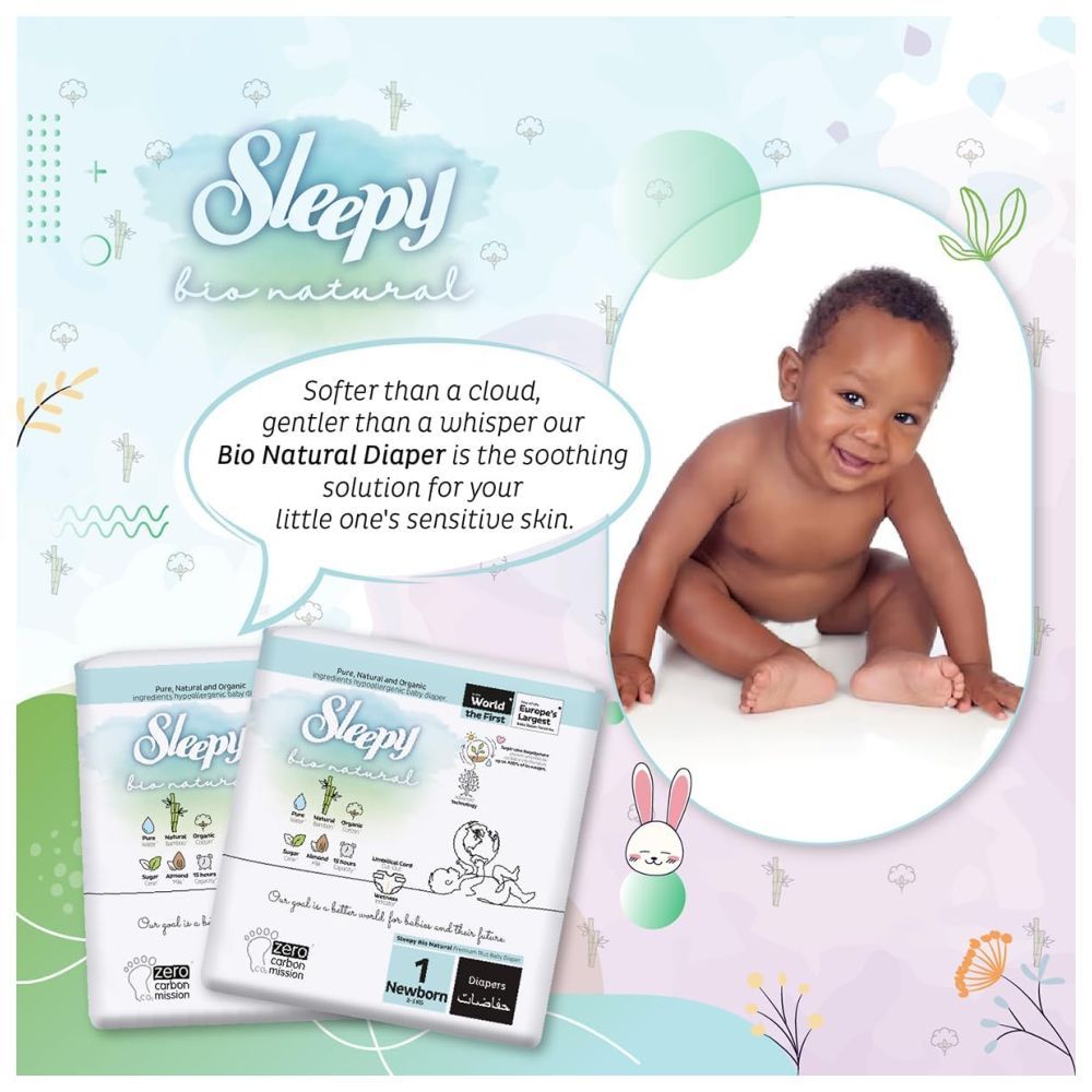 Sleepy - Bio Natural Premium Diapers - Size 1 - 2-5 Kg - 64 Count