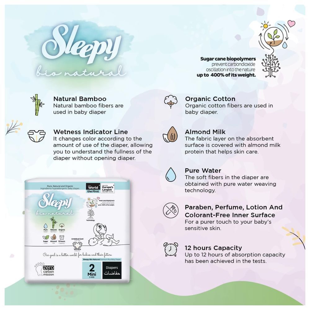 Sleepy - Bio Natural Premium Diapers - Size 2 - 3-6 Kg - 68 Count