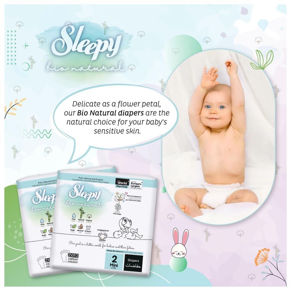 Sleepy - Bio Natural Premium Diapers - Size 2 - 3-6 Kg - 204 Count