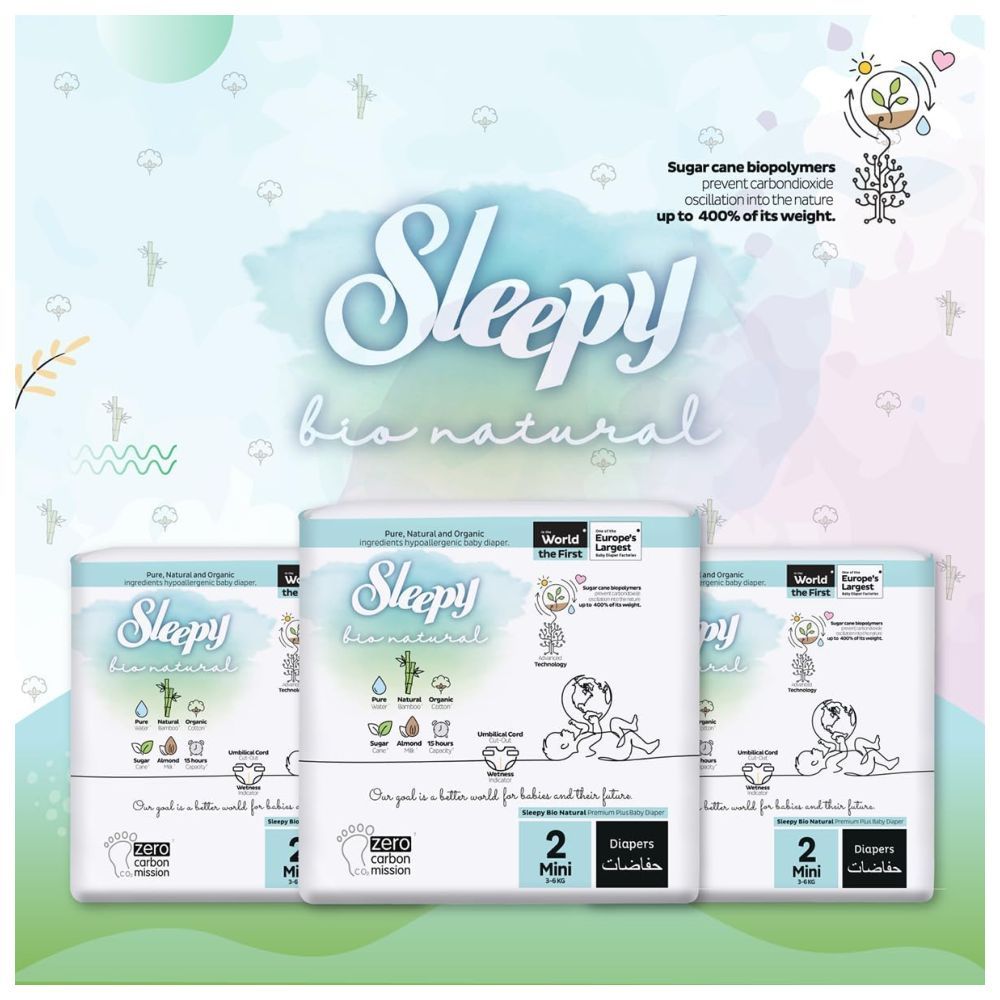 Sleepy - Bio Natural Premium Diapers - Size 2 - 3-6 Kg - 136 Count