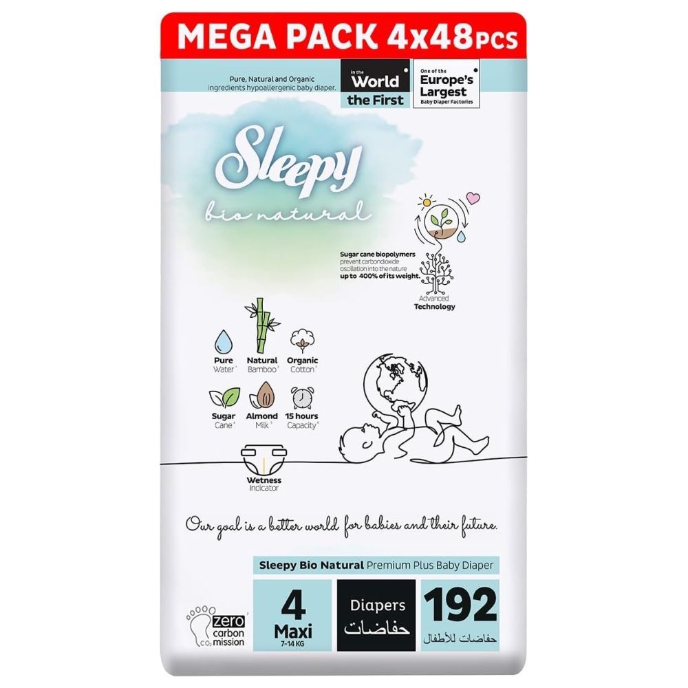 Sleepy - Bio Natural Premium Diapers - Size 4 - 7-14 Kg - 192 Count