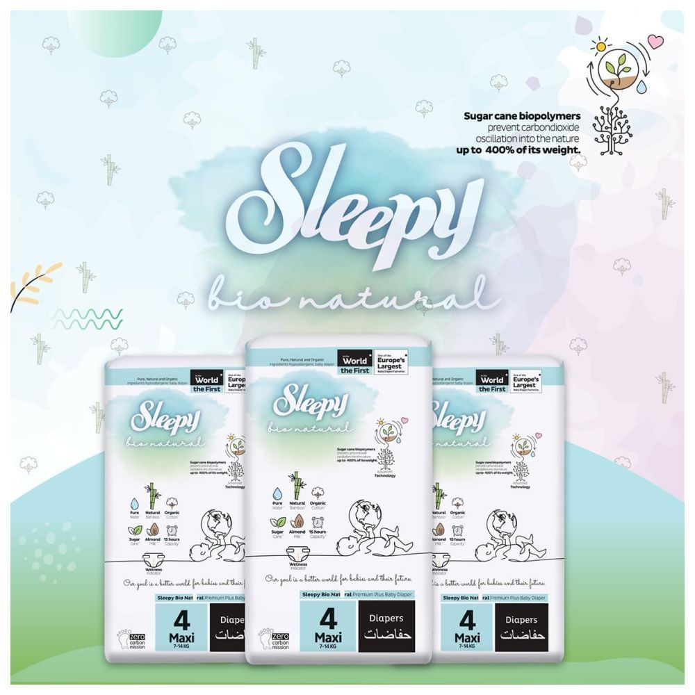 Sleepy - Bio Natural Premium Diapers - Size 4 - 7-14 Kg - 192 Count