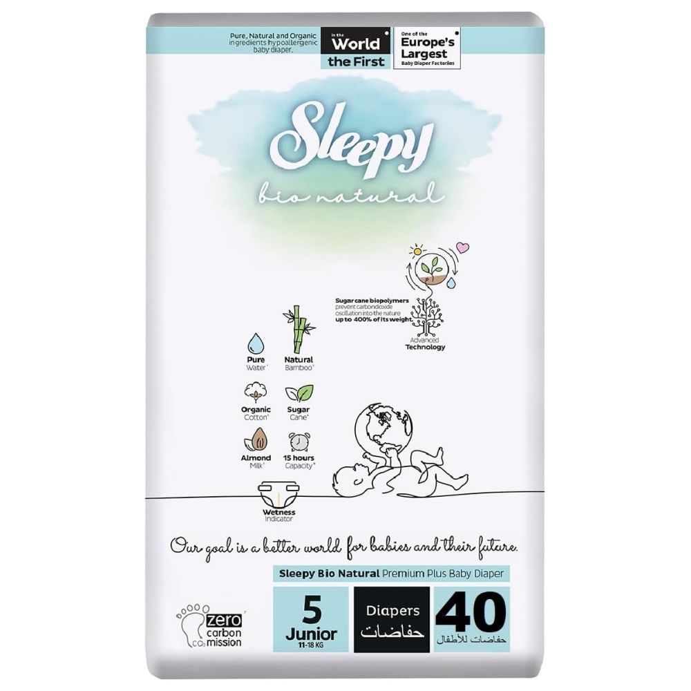 Sleepy - Bio Natural Premium Diapers - Size 5 - 11-18 Kg - 40 Count