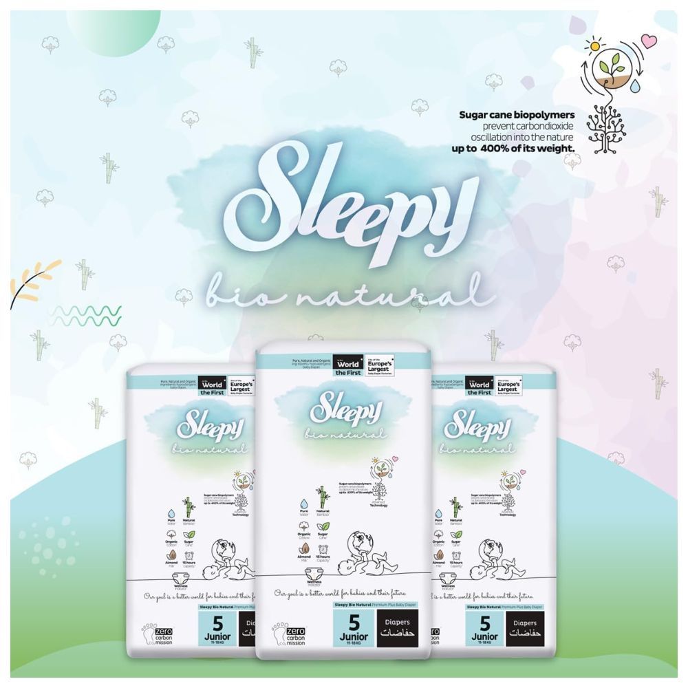 Sleepy - Bio Natural Premium Diapers - Size 5 - 11-18 Kg - 40 Count