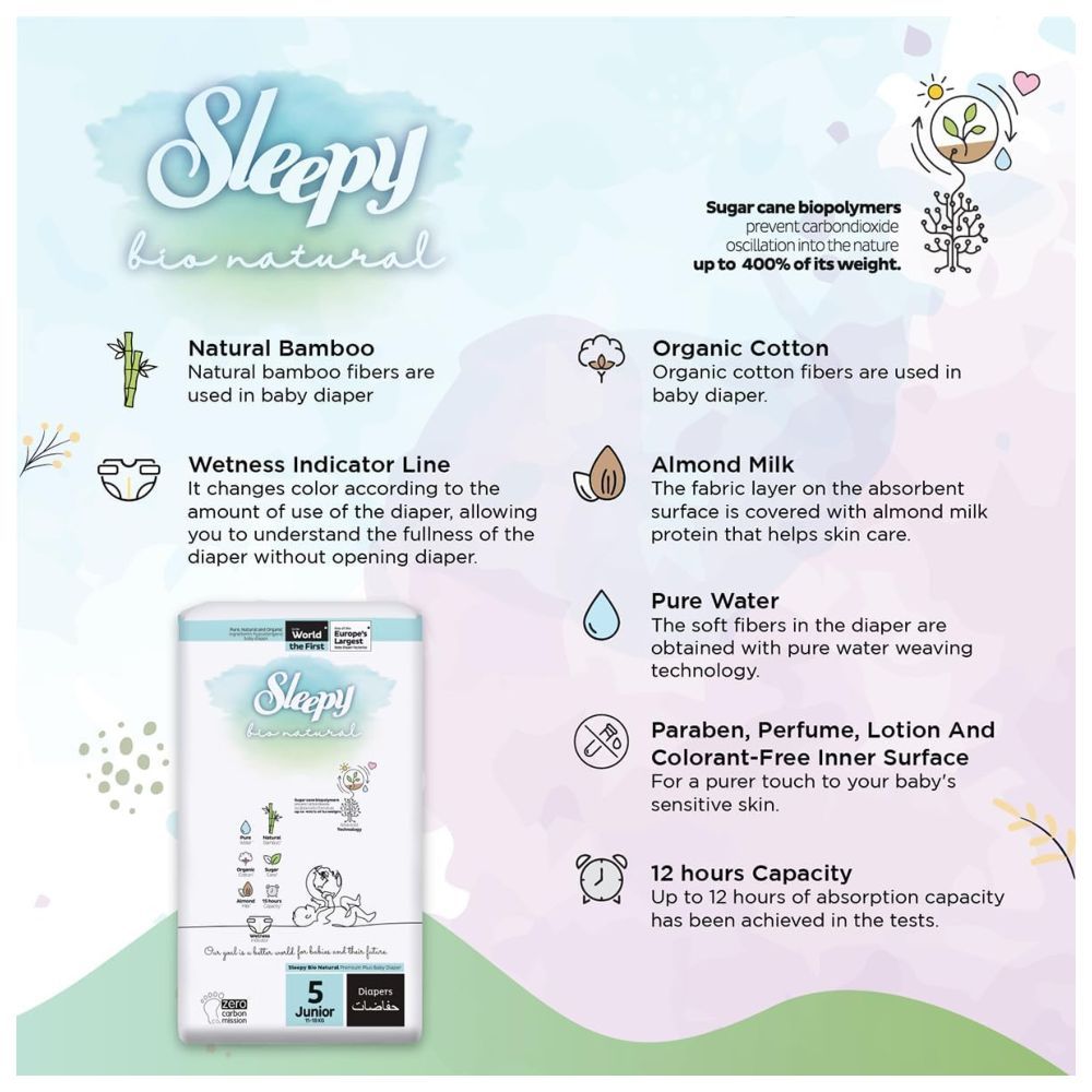 Sleepy - Bio Natural Premium Diapers - Size 5 - 11-18 Kg - 40 Count