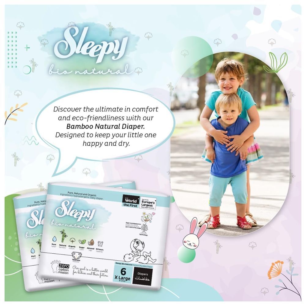 Sleepy - Bio Natural Premium Diapers - Size 6 - 15-25 Kg - 64 Count