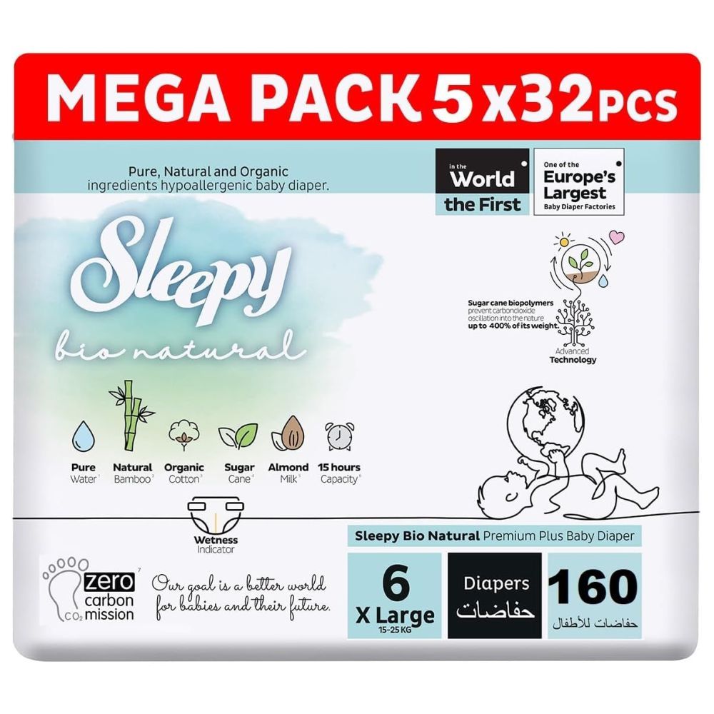 Sleepy - Bio Natural Premium Diapers - Size 6 - 15-25 Kg - 160 Count