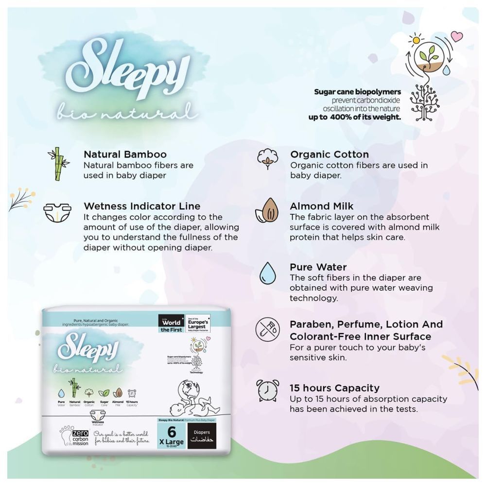 Sleepy - Bio Natural Premium Diapers - Size 6 - 15-25 Kg - 160 Count