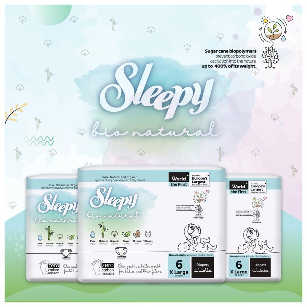 Sleepy - Bio Natural Premium Diapers - Size 6 - 15-25 Kg - 160 Count