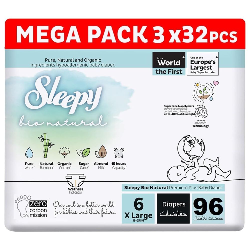 Sleepy - Bio Natural Premium Diapers - Size 6 - 15-25 Kg - 96 Count