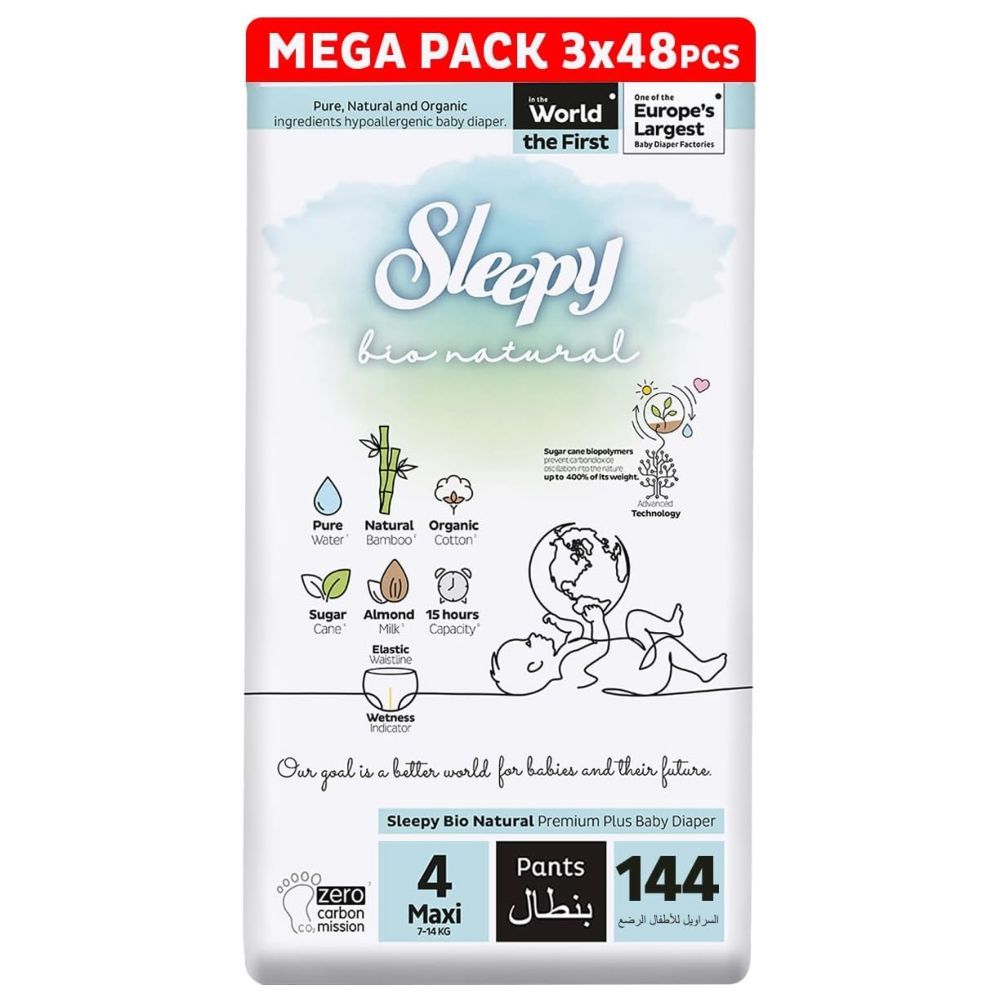 Sleepy - Bio Natural Diaper Pants - Size 4 - 7-14 Kg - 144 Count