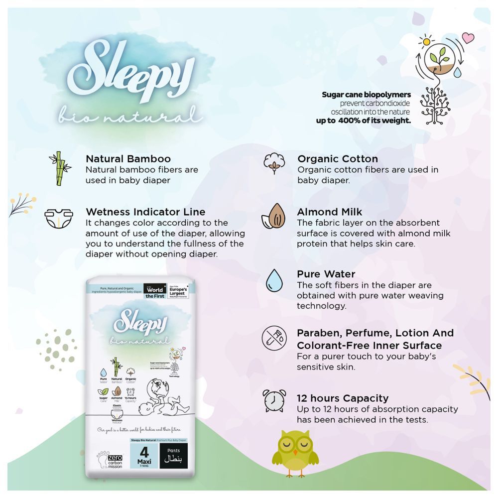 Sleepy - Bio Natural Diaper Pants - Size 4 - 7-14 Kg - 144 Count