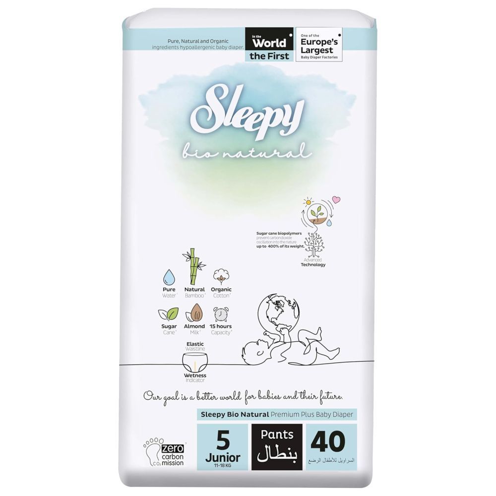 Sleepy - Bio Natural Diaper Pants - Size 5 - 11-18 Kg - 40 Count