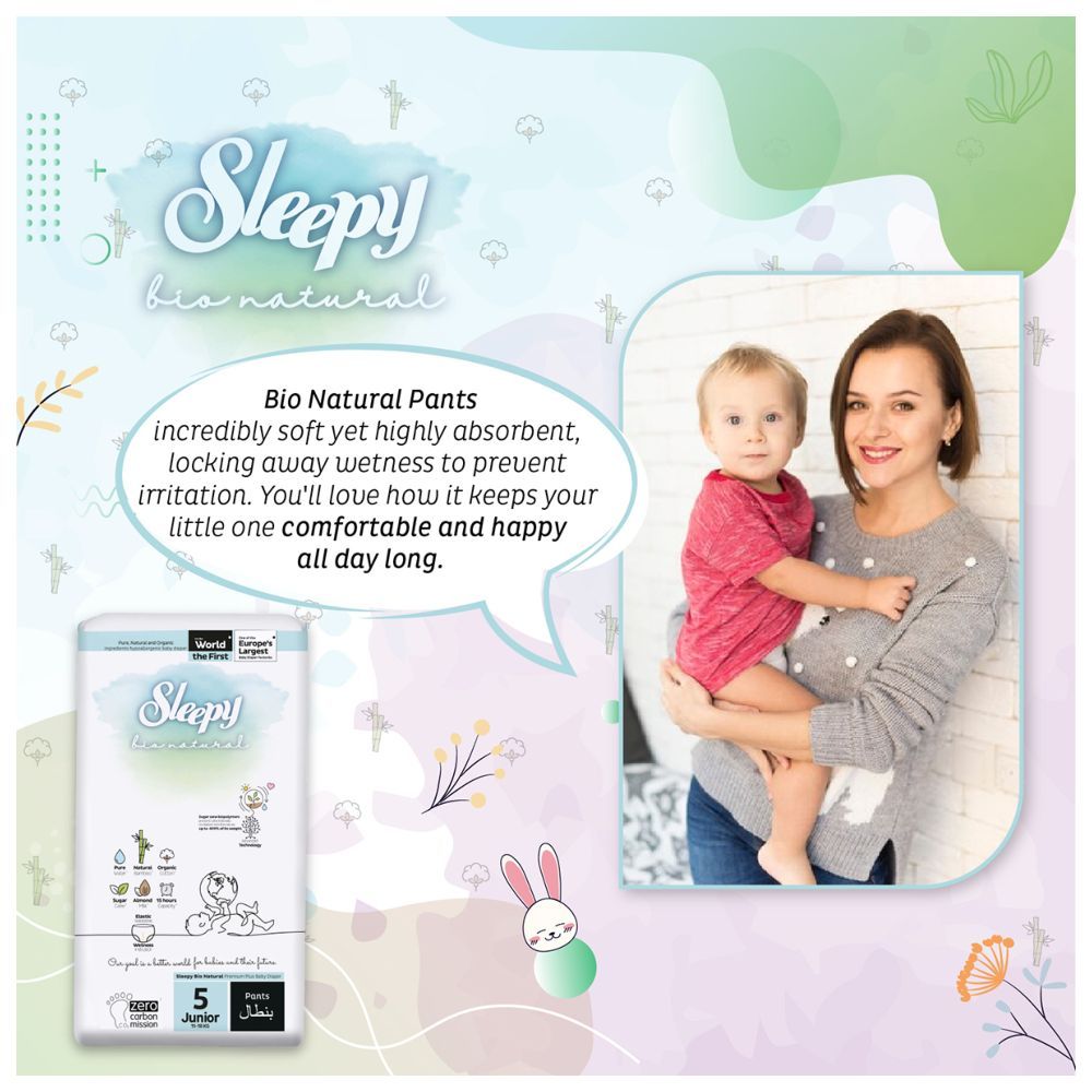 Sleepy - Bio Natural Diaper Pants - Size 5 - 11-18 Kg - 40 Count