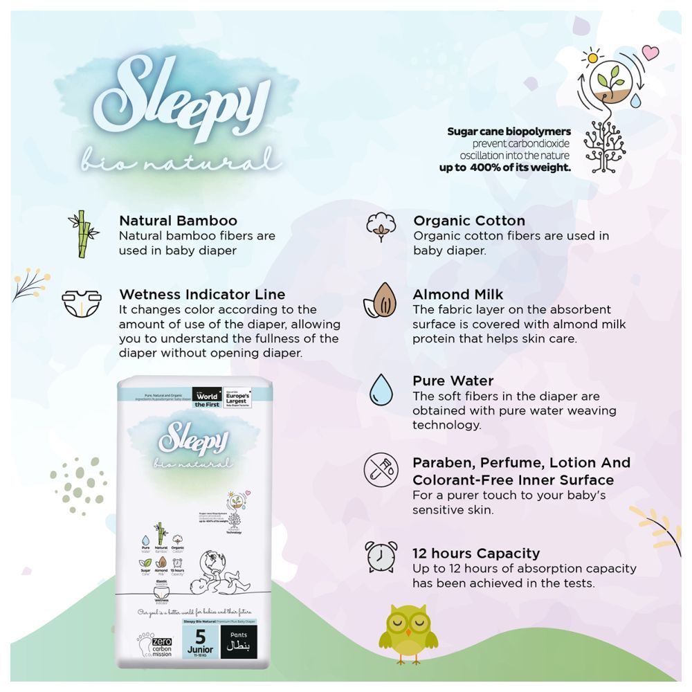 Sleepy - Bio Natural Diaper Pants - Size 5 - 11-18 Kg - 40 Count