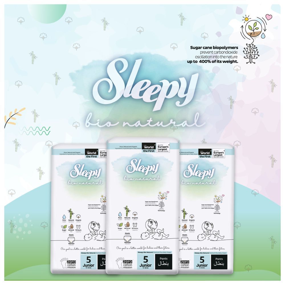 Sleepy - Bio Natural Diaper Pants - Size 5 - 11-18 Kg - 40 Count