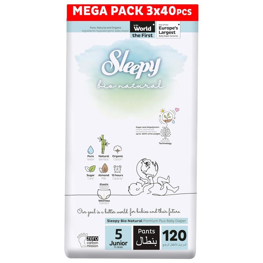 Sleepy - Bio Natural Diaper Pants - Size 5 - 11-18 Kg - 120 Count