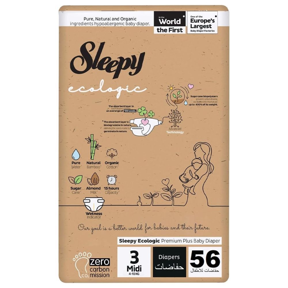 Sleepy - Ecologic Premium Taped Diapers - Size 3 - 4-10 Kg - 56 Count