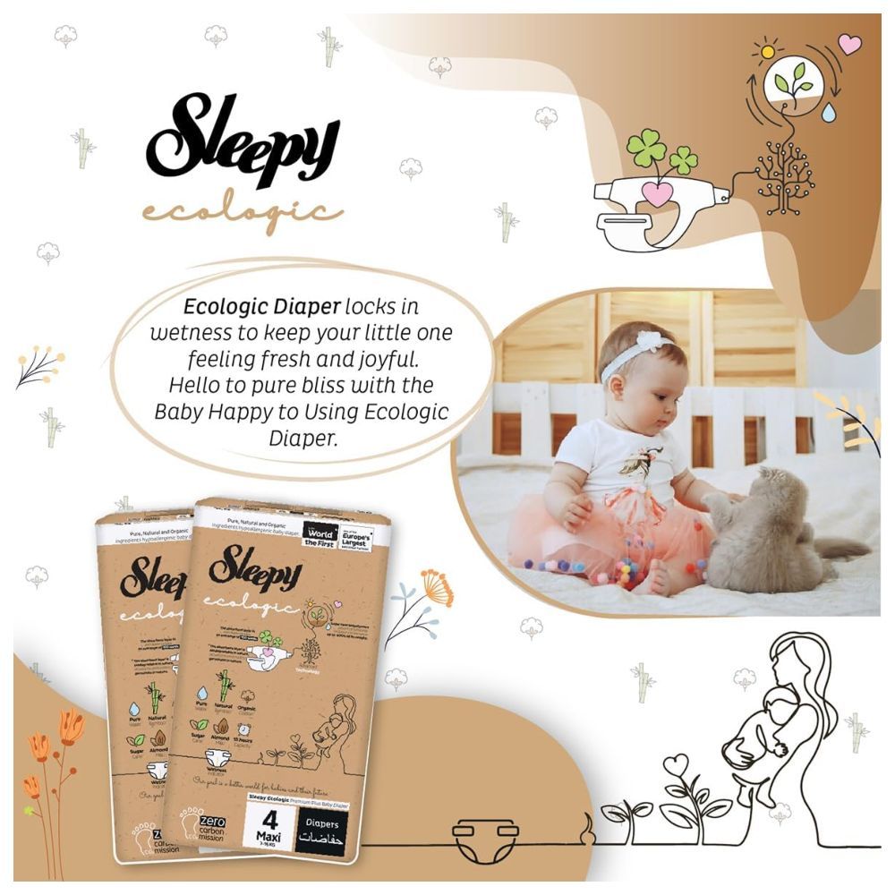 Sleepy - Ecologic Premium Taped Diapers - Size 4 - 7-16 Kg - 104 Count