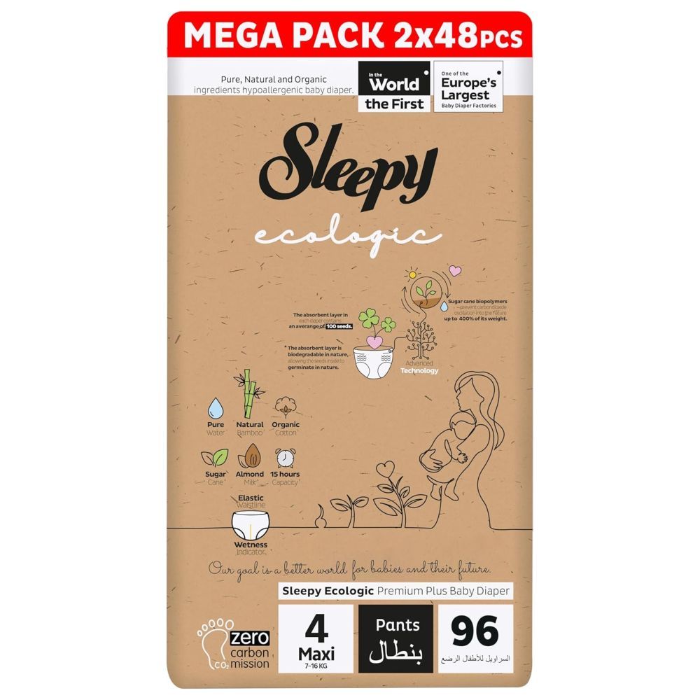 Sleepy - Ecologic Premium Diaper Pants - Size 4 - 7-16 Kg - 96 Count