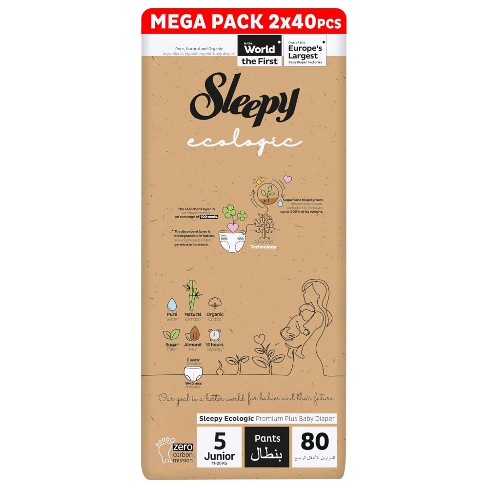 Sleepy - Ecologic Premium Diaper Pants - Size 5 - 11-20 Kg - 80 Count