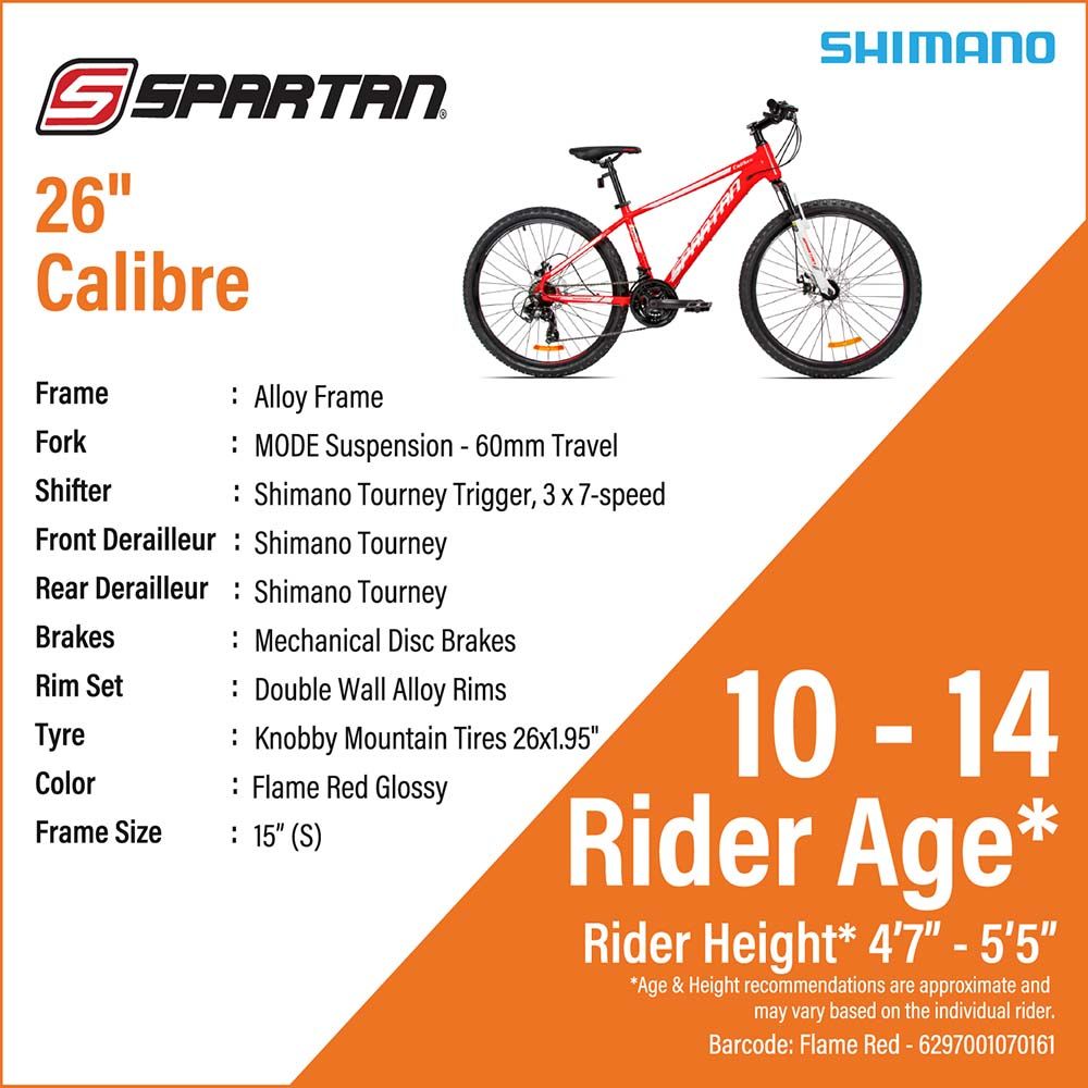 Spartan - 26 Inch Calibre Hardtail MTB - Flame Red