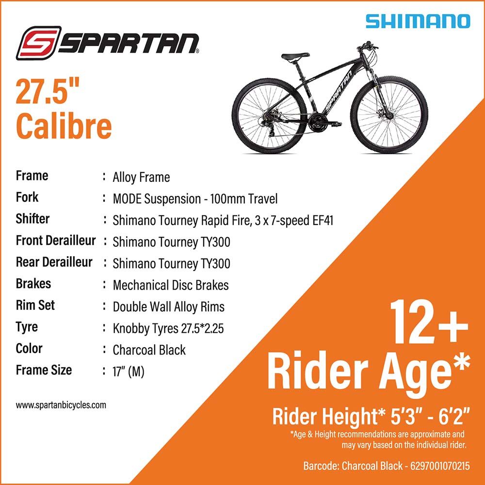 Spartan - 29 Inch Calibre Hardtail MTB - Charcoal Black