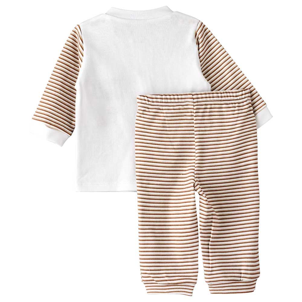 Tiny Hug - 2pc-Set - Long Sleeve Cotton Pajama Suit - Brown/White