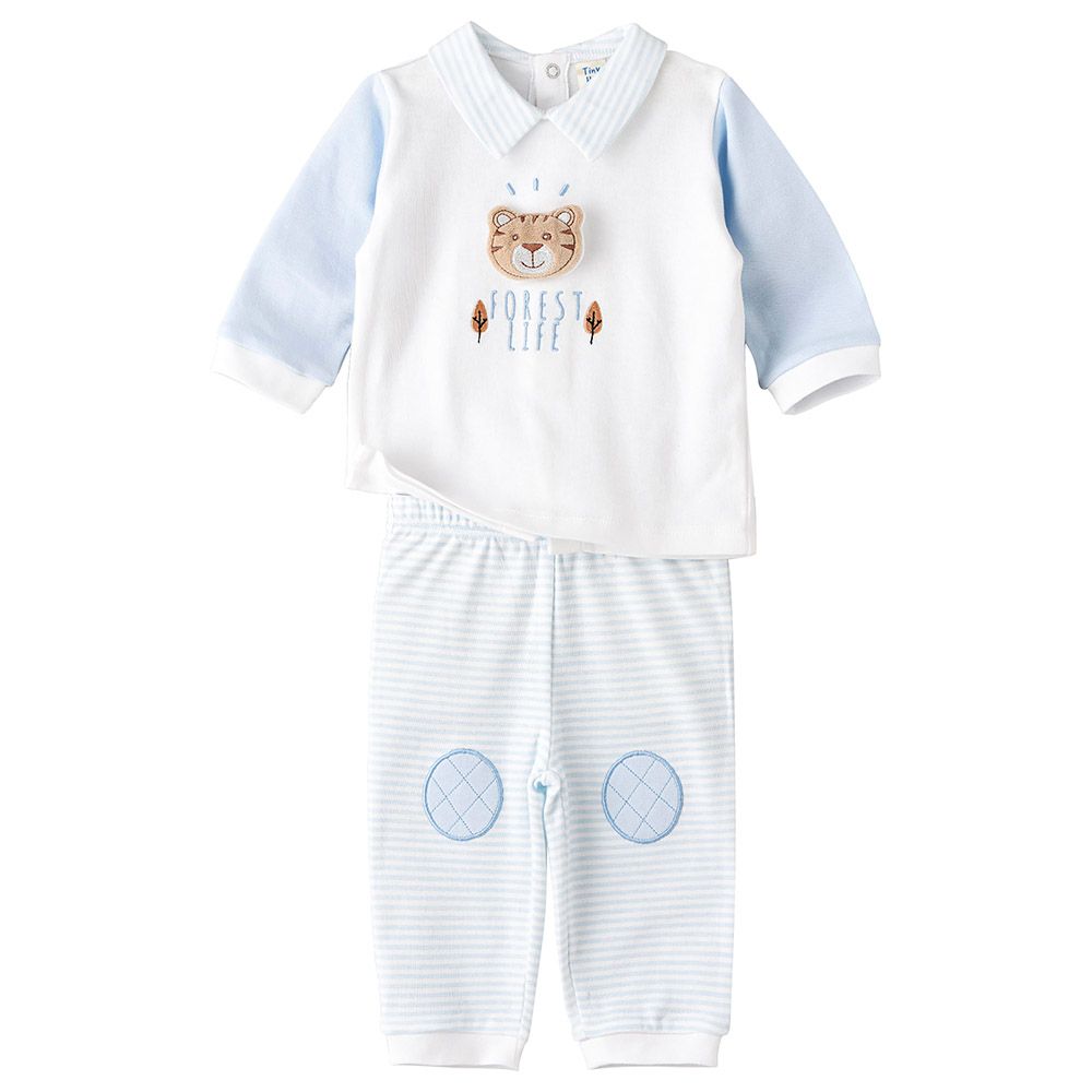 Tiny Hug - 2pc-Set - Long Sleeve Cotton Pajama Suit - Sky Blue