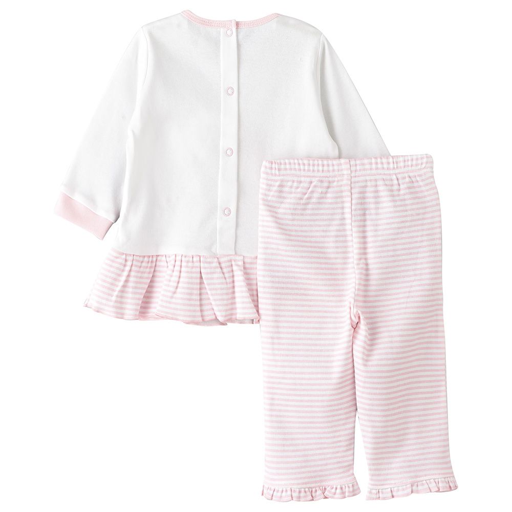 Tiny Hug - 2pc-Set - Long Sleeve Cotton Pajama Suit - Pink/White