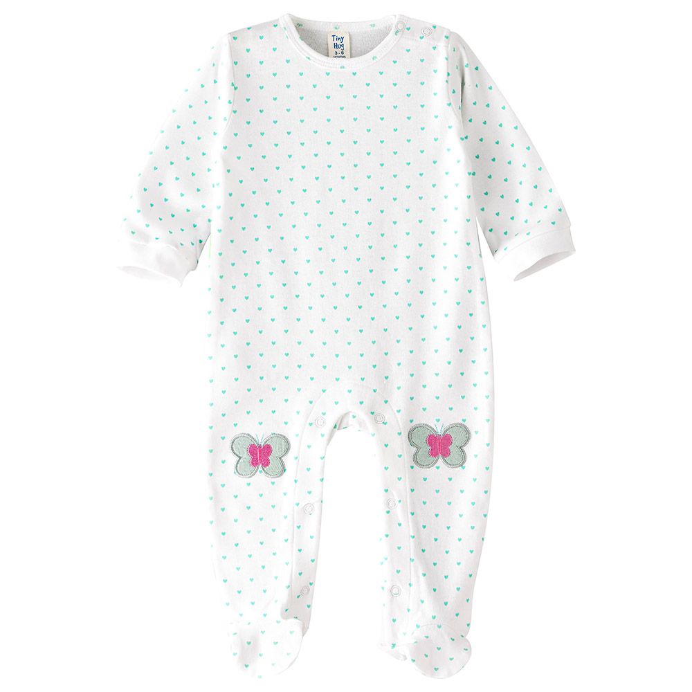 Tiny Hug - Girls Soft And Comfortable Cotton Sleepsuit - White