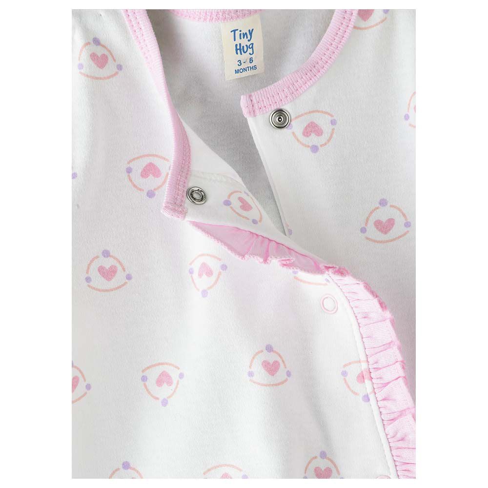 Tiny Hug - Girls Soft And Comfortable Cotton Sleepsuit - White/Pink