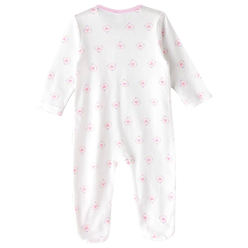 Tiny Hug - Girls Soft And Comfortable Cotton Sleepsuit - White/Pink