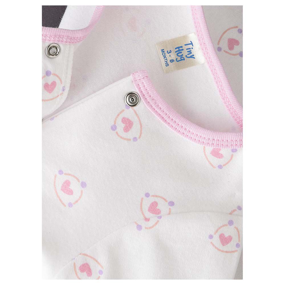 Tiny Hug - Girls Soft And Comfortable Cotton Sleepsuit - White/Pink