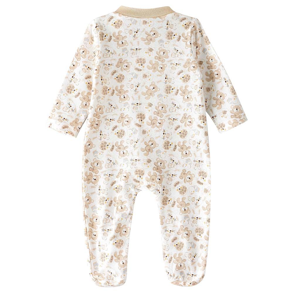 Tiny Hug - Girls Soft And Comfortable Cotton Sleepsuit - White/Beige