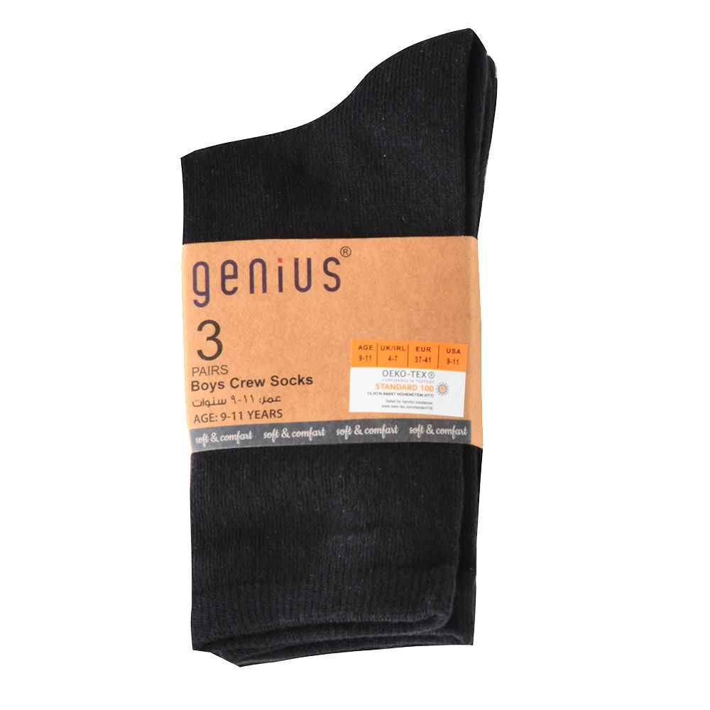 Genius - 3pc-Set - Boy's Crew Socks - Black