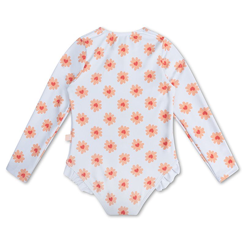 Swim Essentials - Flower Hearts All Over Girls Swimsuit - White/Orange