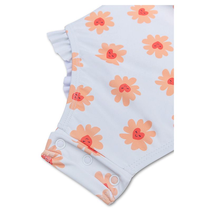 Swim Essentials - Flower Hearts All Over Girls Swimsuit - White/Orange