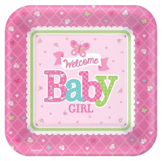 بارتي سنتر - أطباق مربعة Welcome Baby Girl 